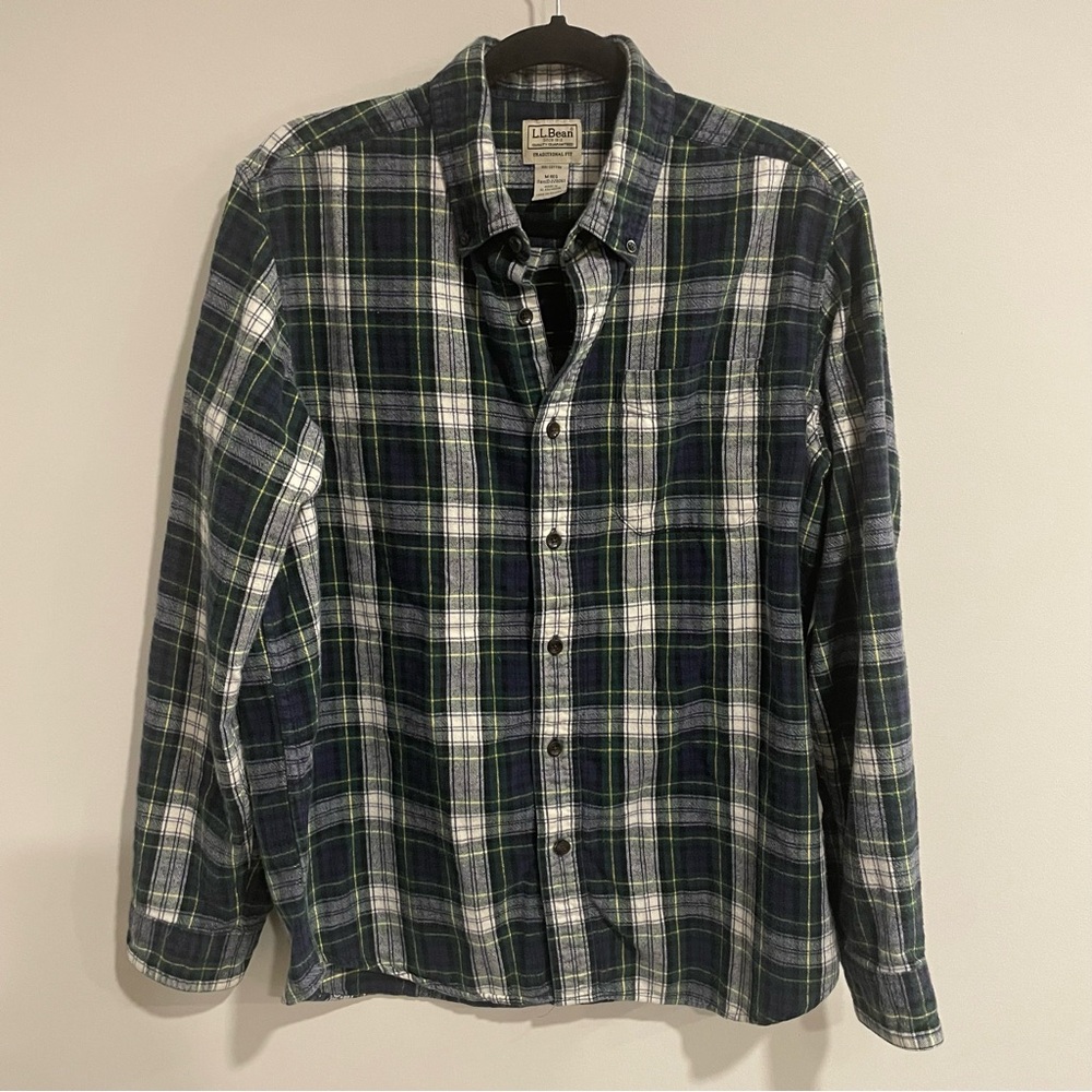 LL BEAN Vintage Flannel Scotch Plaid Button Down - Navy/Green Men’s Medium